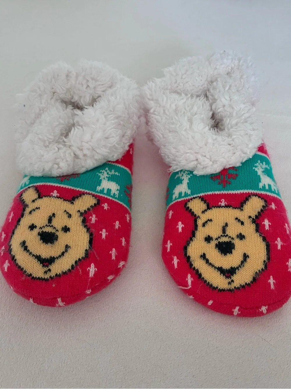 Cozy Red & Green Kids Slipper Socks with White Sherpa Lining